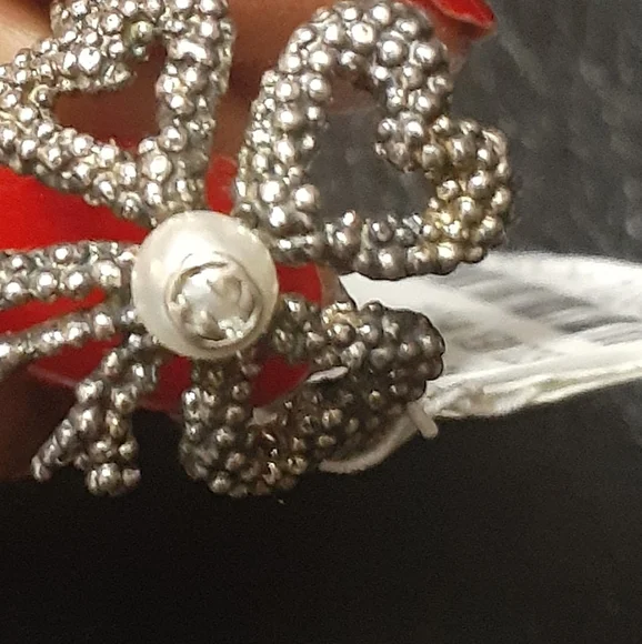 GUCCI HEART BOW RING AGED SILVER NWT